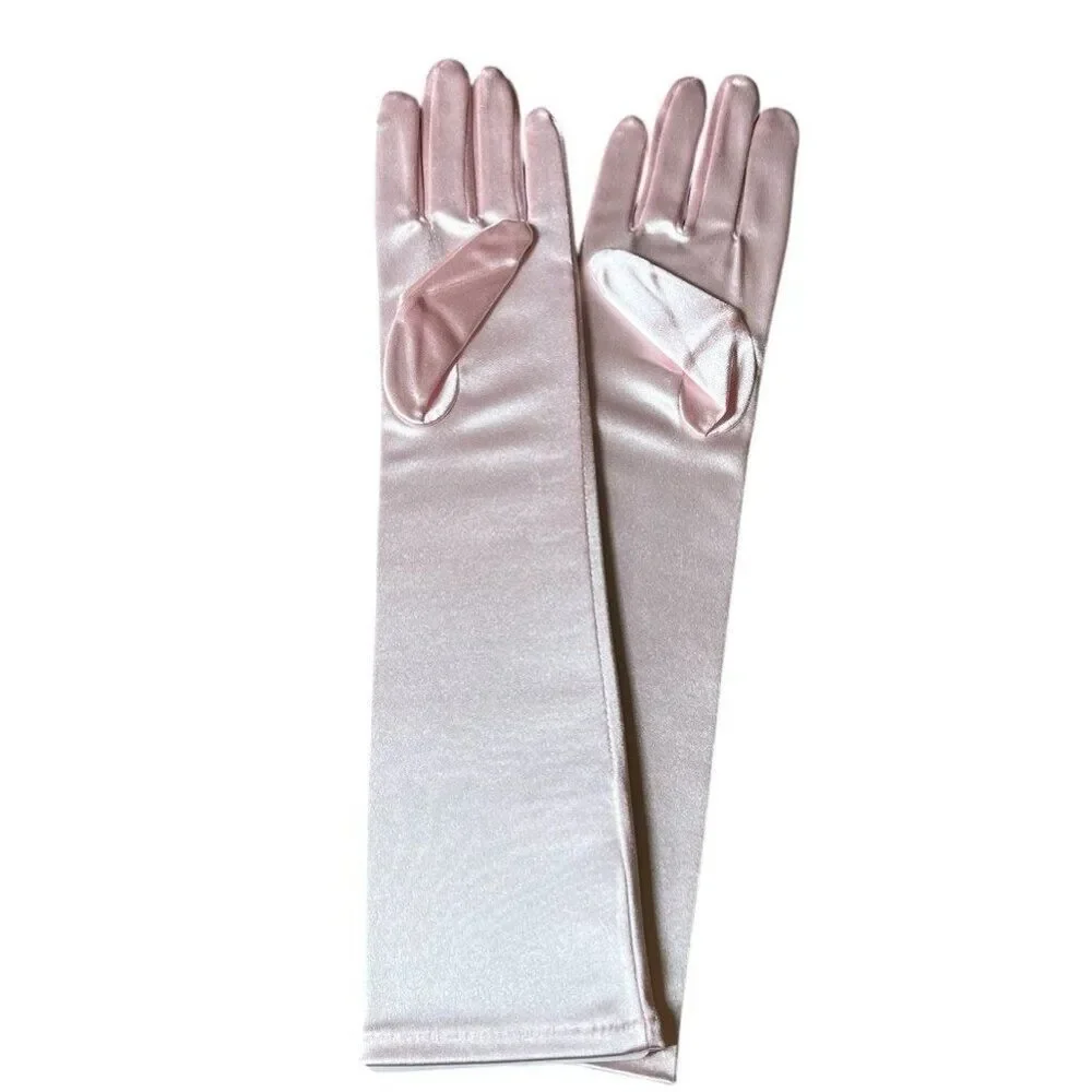 15 in Long Stretch Satin Gloves Pink Blue Lilac Prom Bridal Lot 4.One Size New